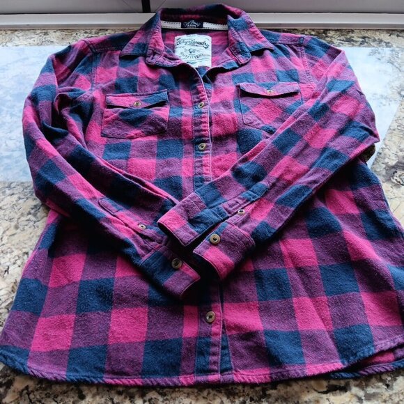Small Tokyo Laundry Shirt Womens Red Or Pink Navy Check Button Up Japan Plaid - Picture 7 of 11